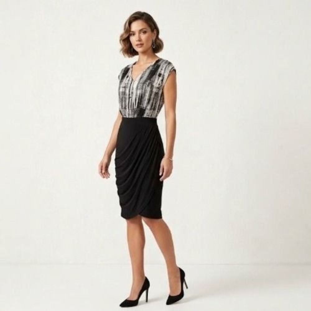 PLASTIC ISLAND Anthropologie black & white dress XS